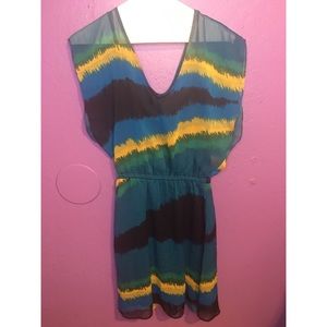 👗 Blue Yellow Black Sheer Mesh Summer Dress